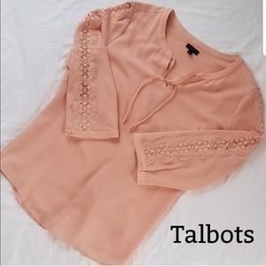 Talbots Textured Tie-Front Blush LS Blouse, Sz L